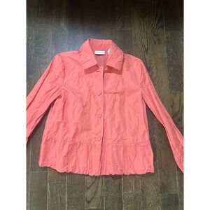 Chicos ravishing ruffle ramy jacket coral size 1‎ collared shimmery medium